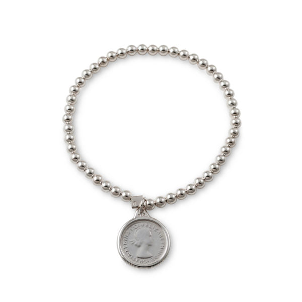 Stretchy Threepence Bracelet - Silver